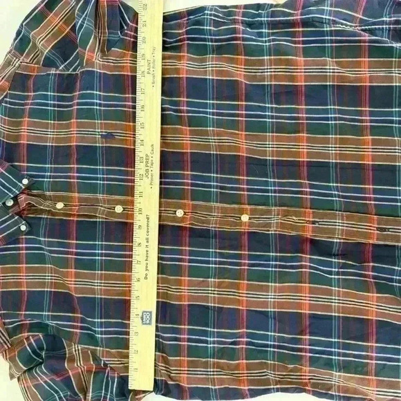 Polo Ralph Lauren Long Sleeve Shirt Navy Brown Green  Plaid Twill Men’s Large - Picture 2 of 6